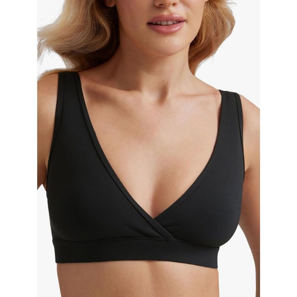 CRZ YOGA Black Crossover Wireless Wrap Bralette V-neck nursing friendly size S